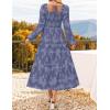 imageZESICA Womens 2025 Fall Floral Midi Dress Long Sleeve Square Neck Flowy Long Beach Vacation DressesDustyblue