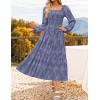 imageZESICA Womens 2025 Fall Floral Midi Dress Long Sleeve Square Neck Flowy Long Beach Vacation DressesDustyblue