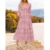 imageZESICA Womens 2025 Fall Floral Midi Dress Long Sleeve Square Neck Flowy Long Beach Vacation DressesPink