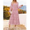 imageZESICA Womens 2025 Fall Floral Midi Dress Long Sleeve Square Neck Flowy Long Beach Vacation DressesPink