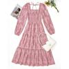 imageZESICA Womens 2025 Fall Floral Midi Dress Long Sleeve Square Neck Flowy Long Beach Vacation DressesPink