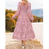 imageZESICA Womens 2025 Fall Floral Midi Dress Long Sleeve Square Neck Flowy Long Beach Vacation DressesPink