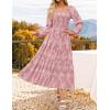 imageZESICA Womens 2025 Fall Floral Midi Dress Long Sleeve Square Neck Flowy Long Beach Vacation DressesPink