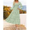 imageZESICA Womens 2025 Fall Floral Midi Dress Long Sleeve Square Neck Flowy Long Beach Vacation DressesSage