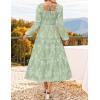 imageZESICA Womens 2025 Fall Floral Midi Dress Long Sleeve Square Neck Flowy Long Beach Vacation DressesSage