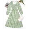 imageZESICA Womens 2025 Fall Floral Midi Dress Long Sleeve Square Neck Flowy Long Beach Vacation DressesSage