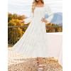 imageZESICA Womens 2025 Fall Floral Midi Dress Long Sleeve Square Neck Flowy Long Beach Vacation DressesWhite