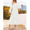 imageZESICA Womens 2025 Fall Floral Midi Dress Long Sleeve Square Neck Flowy Long Beach Vacation DressesWhite