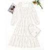 imageZESICA Womens 2025 Fall Floral Midi Dress Long Sleeve Square Neck Flowy Long Beach Vacation DressesWhite