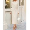imageZESICA Womens 2025 Fall Long Sleeve Mock Neck Bodycon Midi Dress Ruched Knit Elegant Party Cocktail Formal DressesApricot