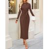 imageZESICA Womens 2025 Fall Long Sleeve Mock Neck Bodycon Midi Dress Ruched Knit Elegant Party Cocktail Formal DressesCoffee