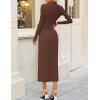 imageZESICA Womens 2025 Fall Long Sleeve Mock Neck Bodycon Midi Dress Ruched Knit Elegant Party Cocktail Formal DressesCoffee