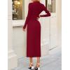 imageZESICA Womens 2025 Fall Long Sleeve Mock Neck Bodycon Midi Dress Ruched Knit Elegant Party Cocktail Formal DressesRed
