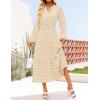 imageZESICA Womens Boho Maxi Dresses 2025 Fall V Neck Long Sleeve Swiss Dot Tiered Flowy Swing DressApricot