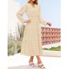 imageZESICA Womens Boho Maxi Dresses 2025 Fall V Neck Long Sleeve Swiss Dot Tiered Flowy Swing DressApricot