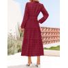 imageZESICA Womens Boho Maxi Dresses 2025 Fall V Neck Long Sleeve Swiss Dot Tiered Flowy Swing DressDark Green