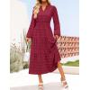 imageZESICA Womens Boho Maxi Dresses 2025 Fall V Neck Long Sleeve Swiss Dot Tiered Flowy Swing DressDark Green