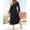 imageZESICA Womens Boho Maxi Dresses 2025 Fall V Neck Long Sleeve Swiss Dot Tiered Flowy Swing DressDusty Blue