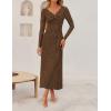 imageZESICA Womens Fall Floral Long Sleeve Bodycon Dress 2025 Boho V Neck Cocktail Party Long Midi DressesBrown
