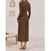 imageZESICA Womens Fall Floral Long Sleeve Bodycon Dress 2025 Boho V Neck Cocktail Party Long Midi DressesBrown
