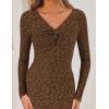 imageZESICA Womens Fall Floral Long Sleeve Bodycon Dress 2025 Boho V Neck Cocktail Party Long Midi DressesBrown