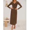 imageZESICA Womens Fall Floral Long Sleeve Bodycon Dress 2025 Boho V Neck Cocktail Party Long Midi DressesBrown
