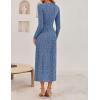 imageZESICA Womens Fall Floral Long Sleeve Bodycon Dress 2025 Boho V Neck Cocktail Party Long Midi DressesDustyblue