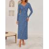 imageZESICA Womens Fall Floral Long Sleeve Bodycon Dress 2025 Boho V Neck Cocktail Party Long Midi DressesDustyblue