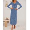 imageZESICA Womens Fall Floral Long Sleeve Bodycon Dress 2025 Boho V Neck Cocktail Party Long Midi DressesDustyblue