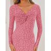 imageZESICA Womens Fall Floral Long Sleeve Bodycon Dress 2025 Boho V Neck Cocktail Party Long Midi DressesPink