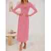 imageZESICA Womens Fall Floral Long Sleeve Bodycon Dress 2025 Boho V Neck Cocktail Party Long Midi DressesPink