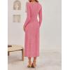 imageZESICA Womens Fall Floral Long Sleeve Bodycon Dress 2025 Boho V Neck Cocktail Party Long Midi DressesPink