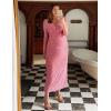 imageZESICA Womens Fall Floral Long Sleeve Bodycon Dress 2025 Boho V Neck Cocktail Party Long Midi DressesPink