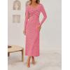 imageZESICA Womens Fall Floral Long Sleeve Bodycon Dress 2025 Boho V Neck Cocktail Party Long Midi DressesPink