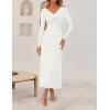 imageZESICA Womens Fall Floral Long Sleeve Bodycon Dress 2025 Boho V Neck Cocktail Party Long Midi DressesWhite