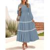 imageZESICA Womens Fall Long Sleeve Maxi Dresses 2025 Casual Crewneck Smocked A Line Tiered Flowy Wedding Guest Long DressDusty Blue