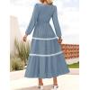 imageZESICA Womens Fall Long Sleeve Maxi Dresses 2025 Casual Crewneck Smocked A Line Tiered Flowy Wedding Guest Long DressDusty Blue