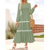 imageZESICA Womens Fall Long Sleeve Maxi Dresses 2025 Casual Crewneck Smocked A Line Tiered Flowy Wedding Guest Long DressPea Green