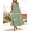 imageZESICA Womens Fall Long Sleeve Maxi Dresses 2025 Casual Crewneck Smocked A Line Tiered Flowy Wedding Guest Long DressPea Green