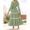 imageZESICA Womens Fall Long Sleeve Maxi Dresses 2025 Casual Crewneck Smocked A Line Tiered Flowy Wedding Guest Long DressPea Green