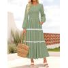 imageZESICA Womens Fall Long Sleeve Maxi Dresses 2025 Casual Crewneck Smocked A Line Tiered Flowy Wedding Guest Long DressPea Green