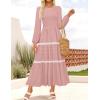 imageZESICA Womens Fall Long Sleeve Maxi Dresses 2025 Casual Crewneck Smocked A Line Tiered Flowy Wedding Guest Long DressPink