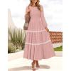 imageZESICA Womens Fall Long Sleeve Maxi Dresses 2025 Casual Crewneck Smocked A Line Tiered Flowy Wedding Guest Long DressPink