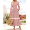 imageZESICA Womens Fall Long Sleeve Maxi Dresses 2025 Casual Crewneck Smocked A Line Tiered Flowy Wedding Guest Long DressPink