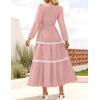 imageZESICA Womens Fall Long Sleeve Maxi Dresses 2025 Casual Crewneck Smocked A Line Tiered Flowy Wedding Guest Long DressPink
