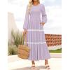imageZESICA Womens Fall Long Sleeve Maxi Dresses 2025 Casual Crewneck Smocked A Line Tiered Flowy Wedding Guest Long DressPurple