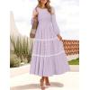 imageZESICA Womens Fall Long Sleeve Maxi Dresses 2025 Casual Crewneck Smocked A Line Tiered Flowy Wedding Guest Long DressPurple