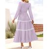 imageZESICA Womens Fall Long Sleeve Maxi Dresses 2025 Casual Crewneck Smocked A Line Tiered Flowy Wedding Guest Long DressPurple
