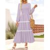 imageZESICA Womens Fall Long Sleeve Maxi Dresses 2025 Casual Crewneck Smocked A Line Tiered Flowy Wedding Guest Long DressPurple