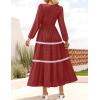 imageZESICA Womens Fall Long Sleeve Maxi Dresses 2025 Casual Crewneck Smocked A Line Tiered Flowy Wedding Guest Long DressRed